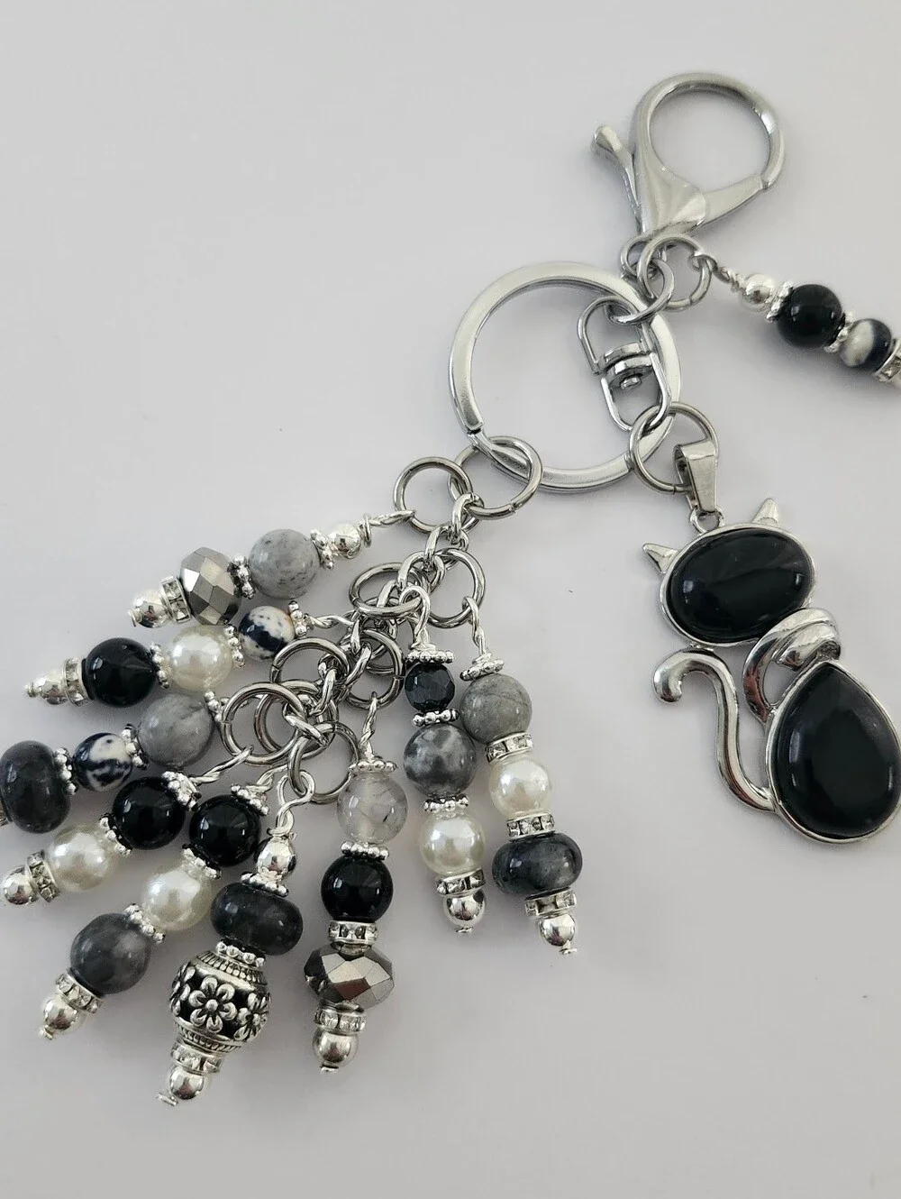 Cat Purse Charm or Keychain Granite Jasper Handcrafted